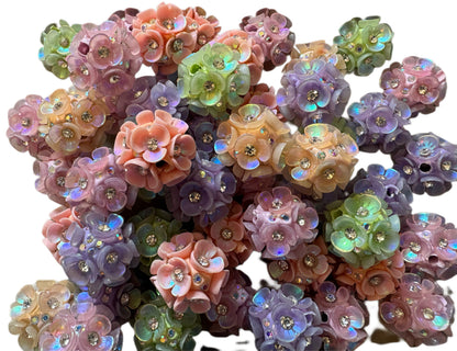 Gorgeous 20mm Aurora Borealis Acrylic Flower Beads Mix with Center Rhinestone for Beadable Pen Stylus Keychain Bracelet Earrings and More!