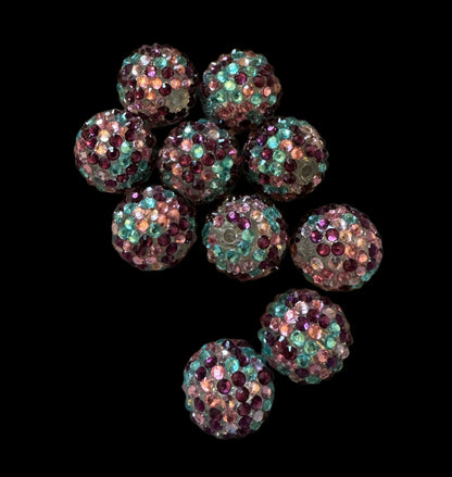 10 Pieces 20mm Acrylic Multicolor Rhinestone Beads in Purple, Pink and Blue for Beadable Pens, Keychains, Bracelets, Earrings and More!