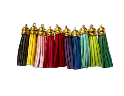 50mm Short Faux Leather Tassels With Gold Cap for DYI, Key Chains, Purse and Handbags or Clothing. Perfect for All Your Projects!