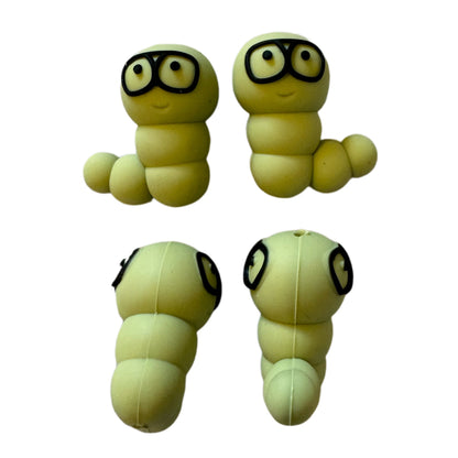 Little Green Book Worm with Glasses Silicone Focal Bead for Beadable Pens, Stylus, Pencils, Keychains and More!