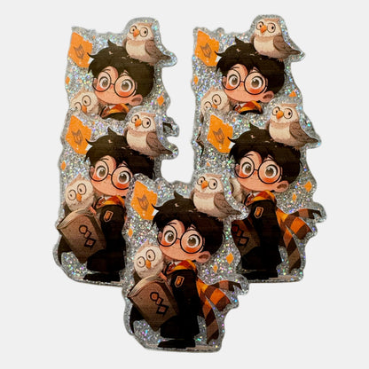 5 Pieces Harry the Wizard with Owls Flatback One Sided Planar Acrylic for Keychains, Badge Reels, Earrings and More!