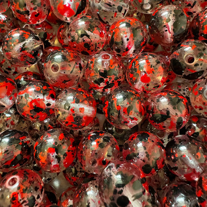 16mm Transparent Black and Red Splatter Acrylic Beads for Beadable Pens, Bracelet and More! Perfect for Halloween or Horror Projects!