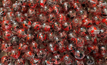 16mm Transparent Black and Red Splatter Acrylic Beads for Beadable Pens, Bracelet and More! Perfect for Halloween or Horror Projects!
