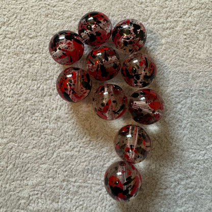 16mm Transparent Black and Red Splatter Acrylic Beads for Beadable Pens, Bracelet and More! Perfect for Halloween or Horror Projects!