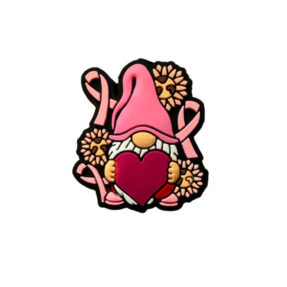 Cute Gnome with Pink Breast Cancer Ribbons, Flowers and Heart Silicone Focal Bead for Beadable Pens, Stylus, Pencils, Keychains and More