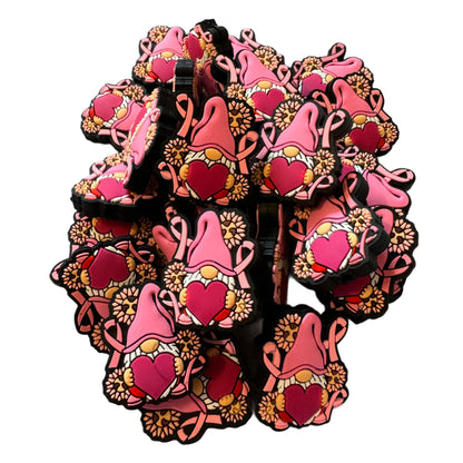 Cute Gnome with Pink Breast Cancer Ribbons, Flowers and Heart Silicone Focal Bead for Beadable Pens, Stylus, Pencils, Keychains and More