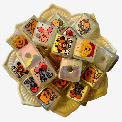 10 Pieces Acrylic Cute Honey Bear and Friends Square or Cube Beads for Beadable Pens, Keychains, and More. Perfect for Your DIY Creations!