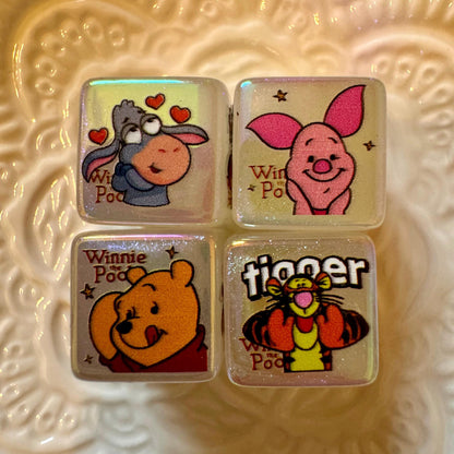 10 Pieces Acrylic Cute Honey Bear and Friends Square or Cube Beads for Beadable Pens, Keychains, and More. Perfect for Your DIY Creations!