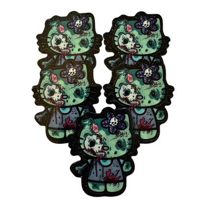 5 Pieces Zombie Hello Kitty Halloween Horror Flatback One Sided Planar Acrylic with Glitter Back for Keychains, Badge Reels, Earrings & More