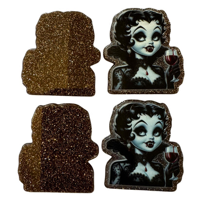 5 Pieces Betty Boop Vampire Halloween Horror Flatback One Sided Planar Acrylic with Glitter Back for Keychains, Badge Reels, Earrings & More