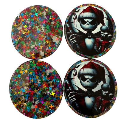 5 Pieces Scary Jack Skellington Halloween Flatback One Sided Planar Acrylic with Glitter Back for Keychains, Badge Reels, Earrings and More!