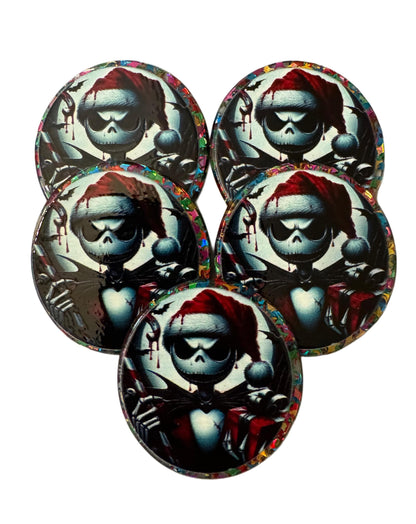 5 Pieces Scary Jack Skellington Halloween Flatback One Sided Planar Acrylic with Glitter Back for Keychains, Badge Reels, Earrings and More!