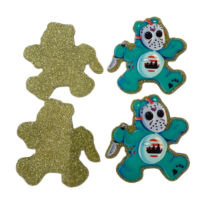 5 Pieces Jason Care Bear Friday the 13th Halloween Horror Flatback One Sided Planar Acrylic Glitter Back for Keychains, Badge Reels, & More