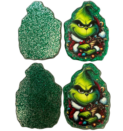 5 Pieces Christmas Grinch Flatback One Sided Planar Acrylic with Glitter Back for Keychains, Badge Reels, Earrings and More!