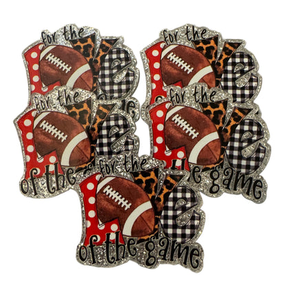 5 Pieces For the Love of the Game Football Flatback One Sided Planar Acrylic with Glitter Back for Keychains, Badge Reels, Earrings & More!