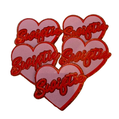 5 Pieces Swiftie Heart Flatback One Sided Planar Acrylic with Glitter Back for Keychains, Badge Reels, Earrings & More!