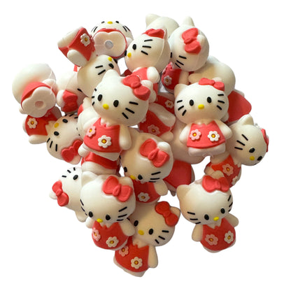 3d Hello Kitty with Pink Bow and Dress Silicone Focal Bead for Beadable Pens, Stylus, Bookmarks, Keychains and More!
