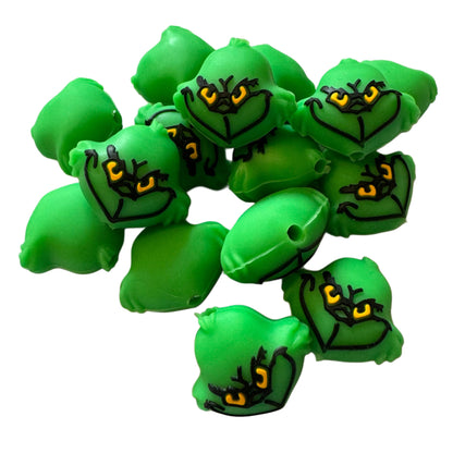 3d Green Grinch Head with Devilish Smile Christmas Silicone Focal Bead for Beadable Pens, Stylus, Bookmarks, Keychains and More!