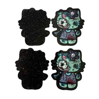 5 Pieces Zombie Hello Kitty Halloween Horror Flatback One Sided Planar Acrylic with Glitter Back for Keychains, Badge Reels, Earrings & More