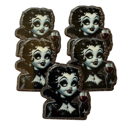 5 Pieces Betty Boop Vampire Halloween Horror Flatback One Sided Planar Acrylic with Glitter Back for Keychains, Badge Reels, Earrings & More