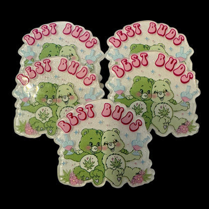 5 Pieces Care Bear Best Buds with Happy Leaf Flatback One Sided Planar Acrylic White Back for Keychains, Badge Reels, Earrings & More!