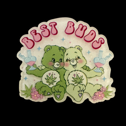 5 Pieces Care Bear Best Buds with Happy Leaf Flatback One Sided Planar Acrylic White Back for Keychains, Badge Reels, Earrings & More!