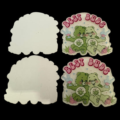 5 Pieces Care Bear Best Buds with Happy Leaf Flatback One Sided Planar Acrylic White Back for Keychains, Badge Reels, Earrings & More!
