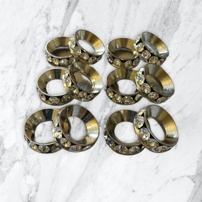 10 Pieces 15mm High Quality Metal and Glass Rhinestone Spacers with Center Large Hole. Great for Bracelets, Necklaces, Beadable Pens & More!
