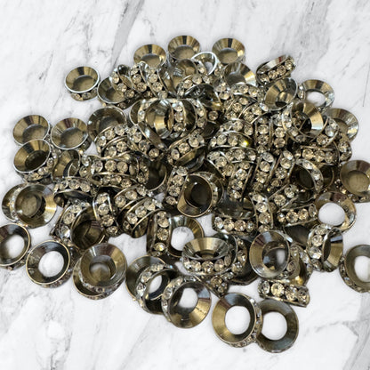 10 Pieces 15mm High Quality Metal and Glass Rhinestone Spacers with Center Large Hole. Great for Bracelets, Necklaces, Beadable Pens & More!