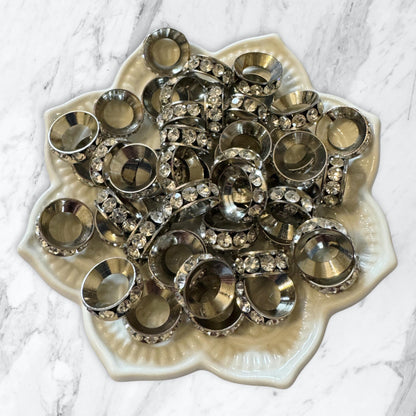 10 Pieces 15mm High Quality Metal and Glass Rhinestone Spacers with Center Large Hole. Great for Bracelets, Necklaces, Beadable Pens & More!