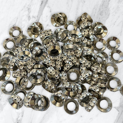 10 Pieces 15mm High Quality Metal and Glass Rhinestone Spacers with Center Large Hole. Great for Bracelets, Necklaces, Beadable Pens & More!