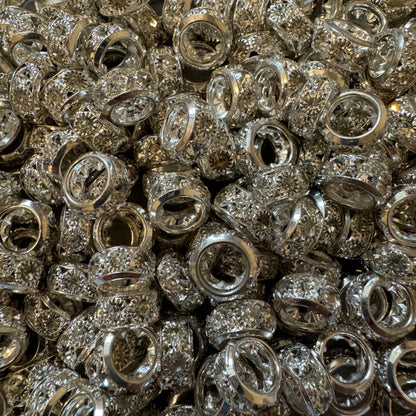 10 Pieces 12mm Silver Metal and Clear Rhinestone Spacers with Large Hole. Great for Bracelets, Necklaces, Beadable Pens and More!