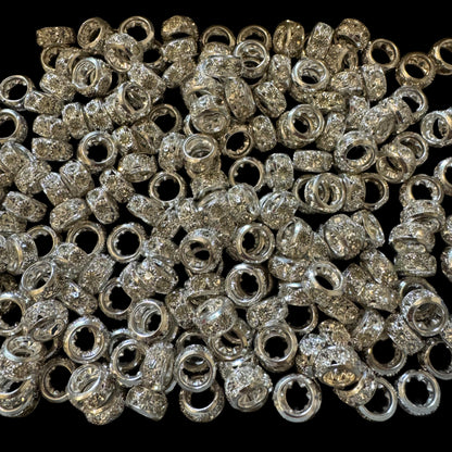 10 Pieces 12mm Silver Metal and Clear Rhinestone Spacers with Large Hole. Great for Bracelets, Necklaces, Beadable Pens and More!