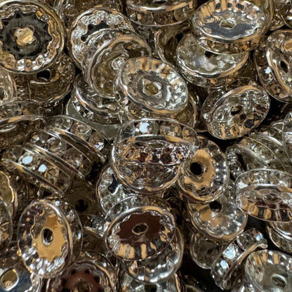 12mm Smooth Edge Metal and Clear Rhinestone Spacers for Beadable Pen, Stylus, Keychain, Bracelet and more. Perfect for Your DIY Creations!