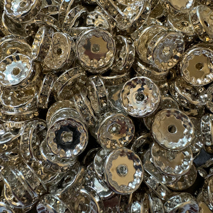 12mm Smooth Edge Metal and Clear Rhinestone Spacers for Beadable Pen, Stylus, Keychain, Bracelet and more. Perfect for Your DIY Creations!