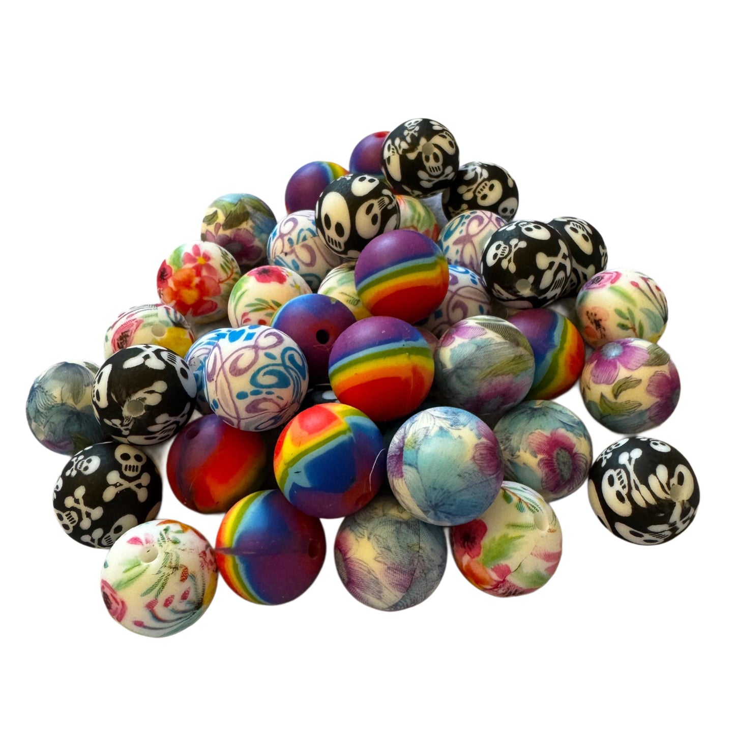 15mm Silicone Round Printed Pattern Beads. Perfect for Your DIY Creations with Beadable Pens, Keychains, Lanyards, Bracelets & more!