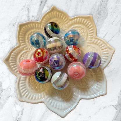 10 Pieces 16mm Acrylic Horizontal Stripe Bead Mix for Beadable Pens, Keychains, Bracelets and More! Perfect for DIY Creations!