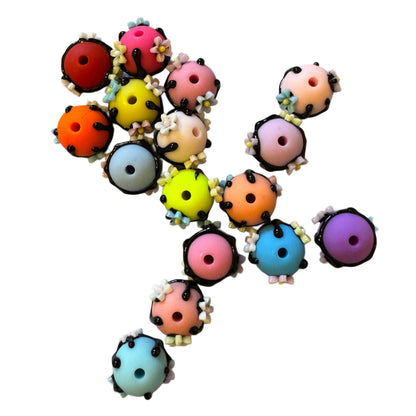10 Pieces 16mm Acrylic Hand Painted Drip Beads with Tiny Flowers for Beadable Pens, Keychains, Bracelets, Earrings and More!