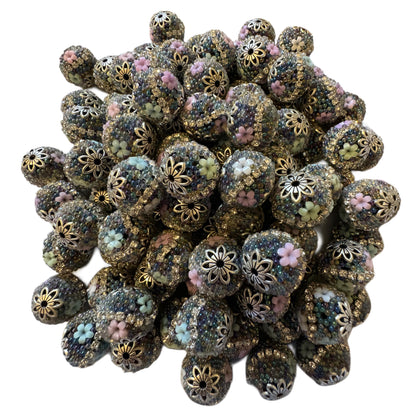 5 Pieces 15mm Dark Rainbow Bubble Beads with Silver Metal Caps for Beadable Pens, Keychains, Earrings & More! Perfect for Your DIY Projects!