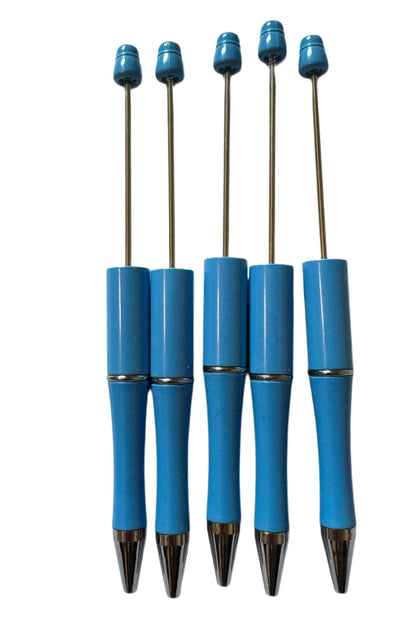 5 Pieces Azure Blue Beadable Plastic Pen Blank for Your DIY Creations with Beads Focals Rhinestones Spacers Refills Sold Separately