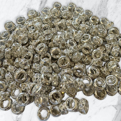10 Pieces 12mm Silver Metal and Clear Rhinestone Spacers with Large Hole. Great for Bracelets, Necklaces, Beadable Pens and More!