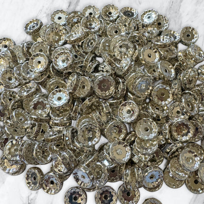 12mm Smooth Edge Metal and Clear Rhinestone Spacers for Beadable Pen, Stylus, Keychain, Bracelet and more. Perfect for Your DIY Creations!
