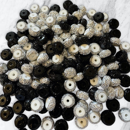 10 Pieces 12mm Thick Rhinestone Like Spacers in Black or Silver for Beadable Pen, Keychain, Bracelet & More. Perfect for Your DIY Creations!