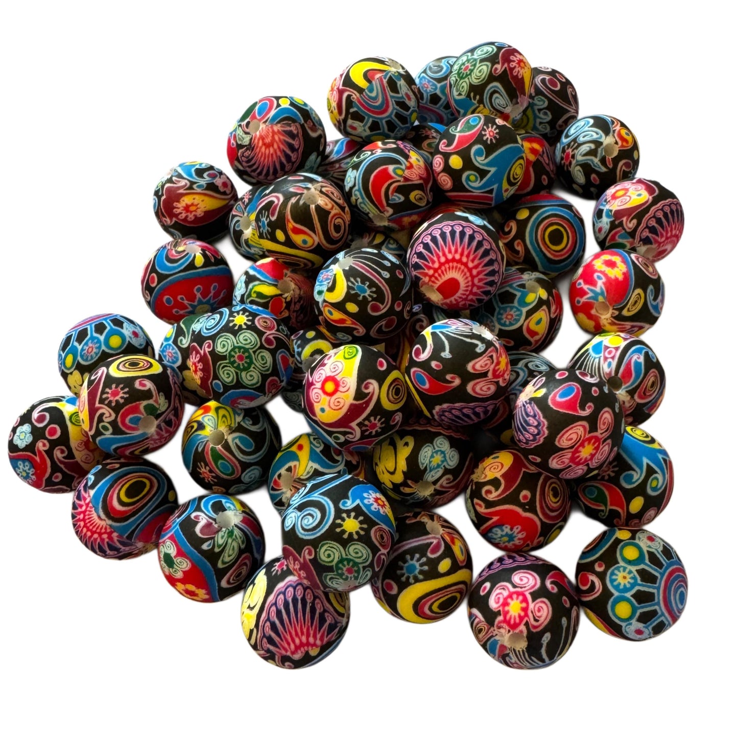 15mm Silicone Round Printed Pattern Beads. Perfect for Your DIY Creations with Beadable Pens, Keychains, Lanyards, Bracelets & more!