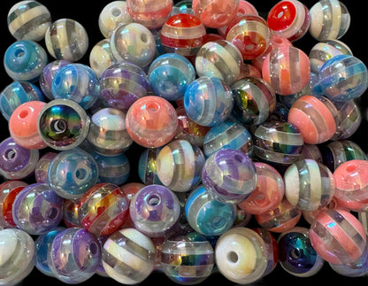 10 Pieces 16mm Acrylic Horizontal Stripe Bead Mix for Beadable Pens, Keychains, Bracelets and More! Perfect for DIY Creations!