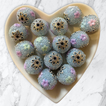 5 Pieces 15mm Bubble Beads with Gold or Silver Metal Caps for Beadable Pens, Keychains, Earrings & More! Perfect for Your DIY Projects!