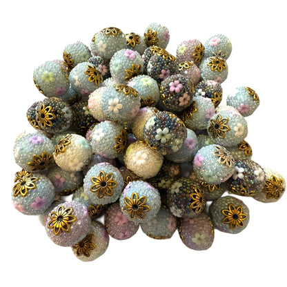 5 Pieces 15mm Bubble Beads with Gold or Silver Metal Caps for Beadable Pens, Keychains, Earrings & More! Perfect for Your DIY Projects!