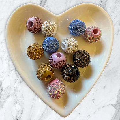 13mm Clay and Glass Rhinestone Beads with Large Hole for Beadable Pens, Keychains, Bracelets, Earrings & More! Perfect for Your DIY Projects