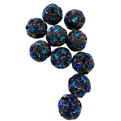 10 Pieces 15mm Black with Blue Bubble Beads with Stars for Beadable Pens, Keychains, Bracelets and More! Perfect for Your DIY Projects!