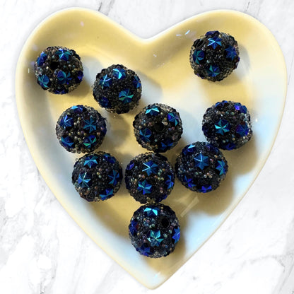 10 Pieces 15mm Black with Blue Bubble Beads with Stars for Beadable Pens, Keychains, Bracelets and More! Perfect for Your DIY Projects!